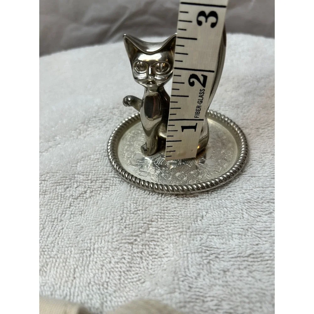 Cat Ring Holder Silver Trinket Dish Jewelry Tray Kitty Kitten Decor